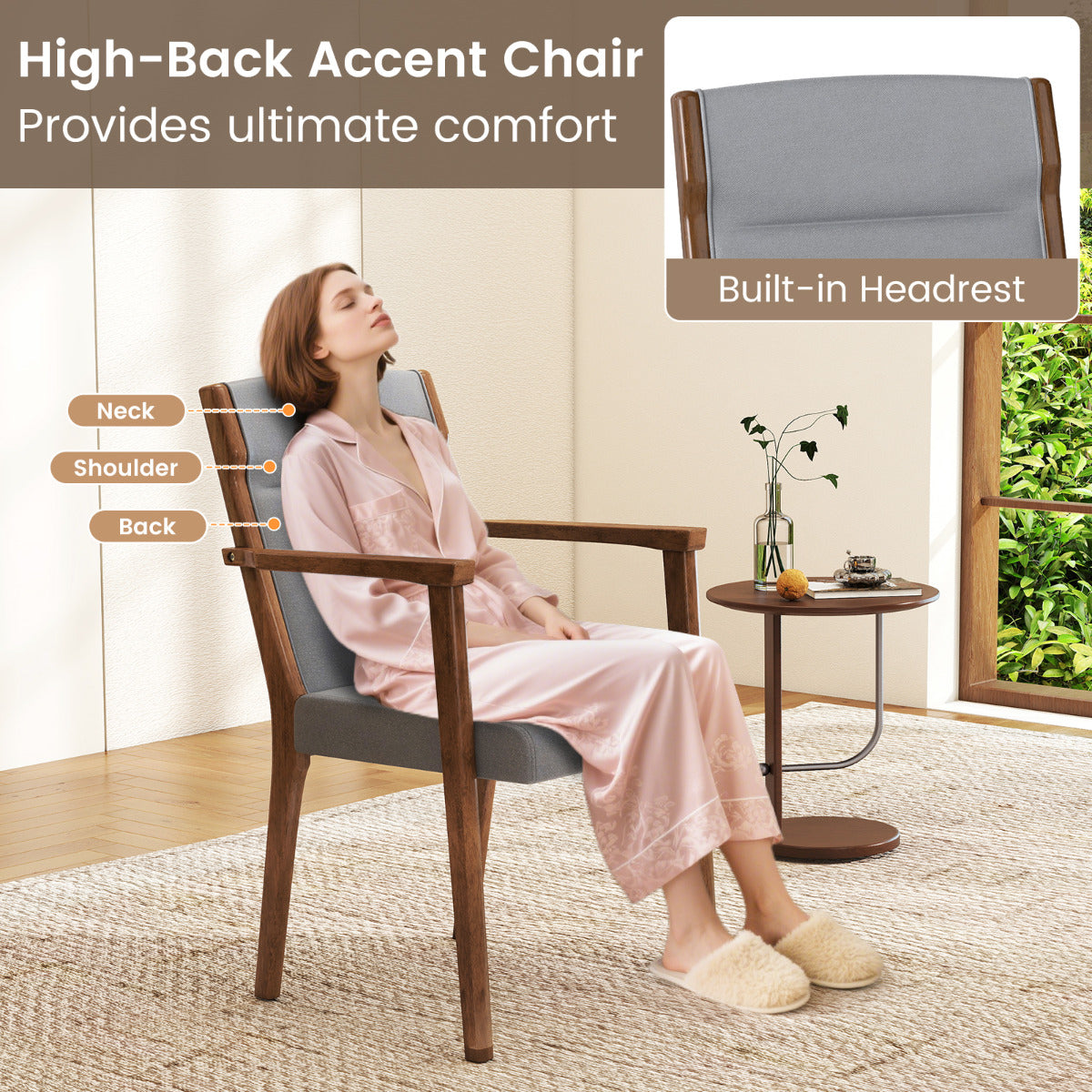 Mid-Century Modern Dining Chairs Set of 2 Upholstered Accent Chairs-Grey