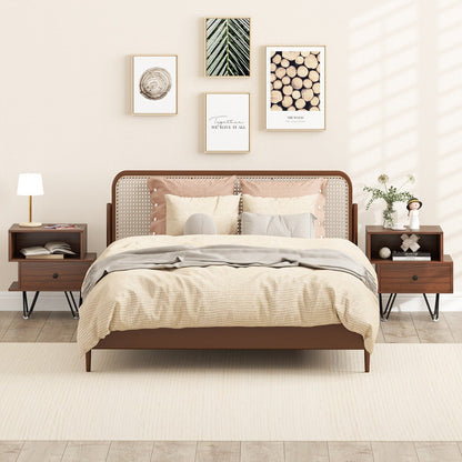 Mid Century Modern End Tables Set of 2 with Removable Drawer-Walnut