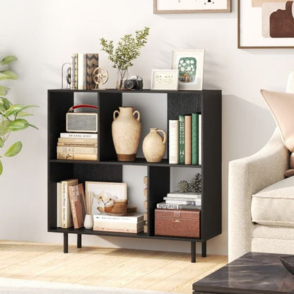 Open Shelf Bookcase with 4 Compartments for Living Room Bedroom-Black