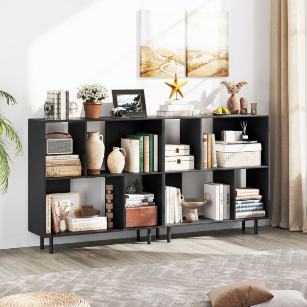 Open Shelf Bookcase with 4 Compartments for Living Room Bedroom-Black