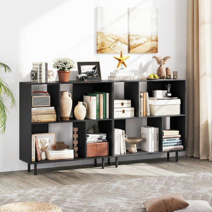 Open Shelf Bookcase with 4 Compartments for Living Room Bedroom-Black