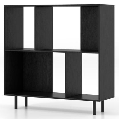 Open Shelf Bookcase with 4 Compartments for Living Room Bedroom-Black
