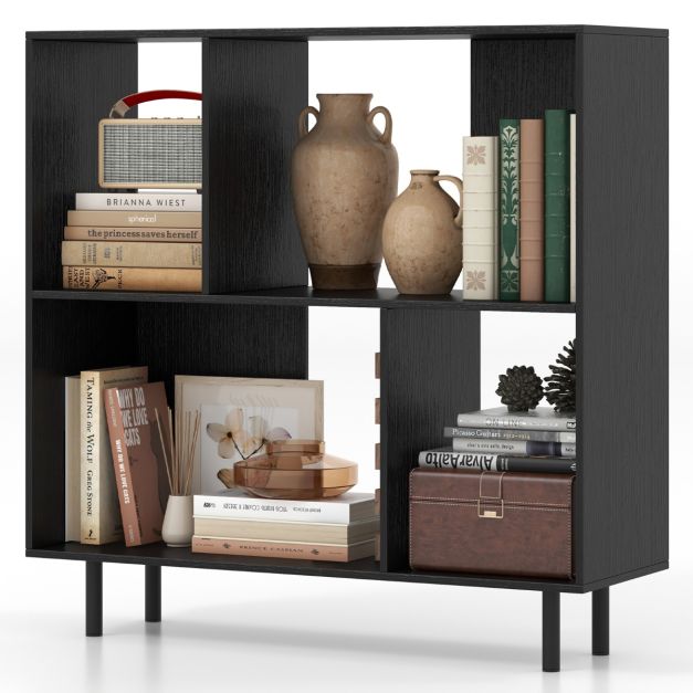 Open Shelf Bookcase with 4 Compartments for Living Room Bedroom-Black