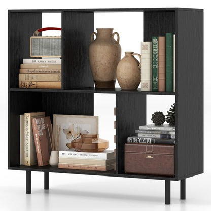 Open Shelf Bookcase with 4 Compartments for Living Room Bedroom-Black
