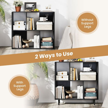 Open Shelf Bookcase with 4 Compartments for Living Room Bedroom-Black