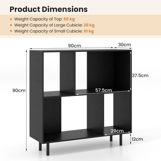 Open Shelf Bookcase with 4 Compartments for Living Room Bedroom-Black