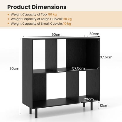 Open Shelf Bookcase with 4 Compartments for Living Room Bedroom-Black