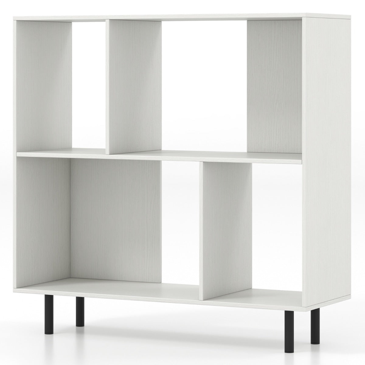 Mid Century Modern Minimalist Cube Bookshelf with 4 Compartments-White