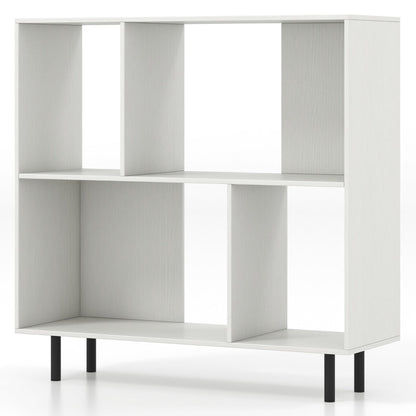 Mid Century Modern Minimalist Cube Bookshelf with 4 Compartments-White
