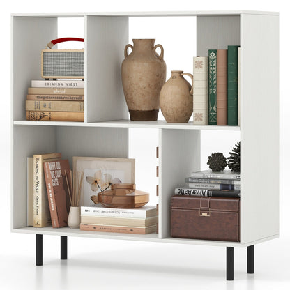 Mid Century Modern Minimalist Cube Bookshelf with 4 Compartments-White
