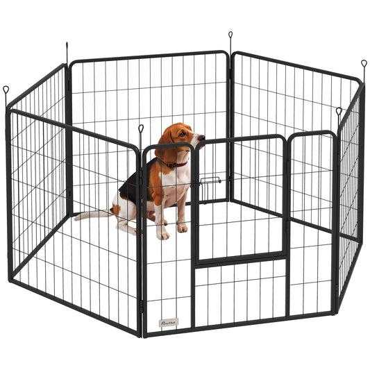 PawHut 6 Panels Dog Playpen, Portable Detachable Puppy Pen with Door, for Medium Dogs, 80cm High, Grey