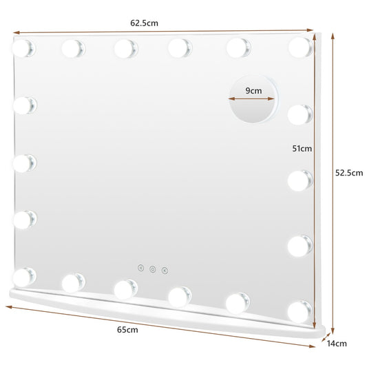 Hollywood Makeup Mirror-18 LED Bulbs Touch Control 3x Magnification Cool/Warm/Neutral White Lighting