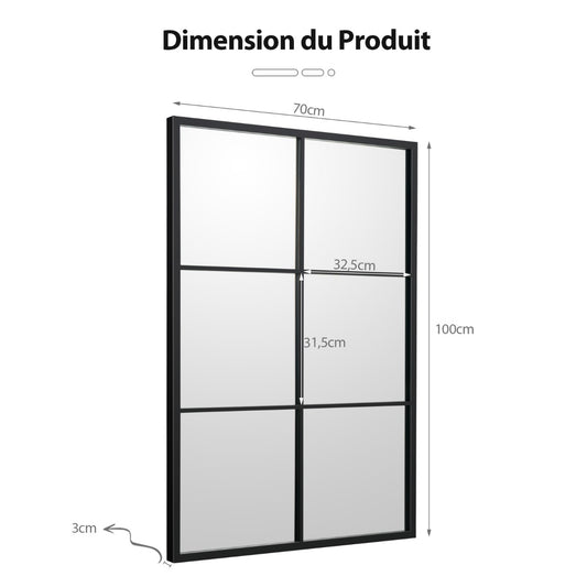 70 x 100 CM Wall Mirror 3 Layers Vanity Makeup Mirror with Metal Frame Black Decorative Mirror