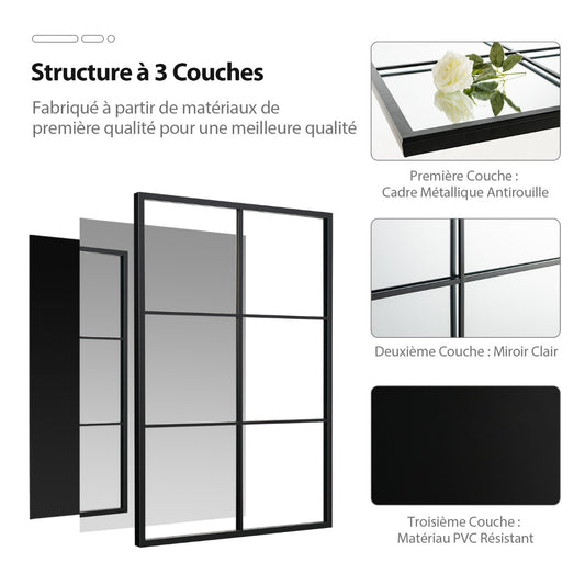 70 x 100 CM Wall Mirror 3 Layers Vanity Makeup Mirror with Metal Frame Black Decorative Mirror