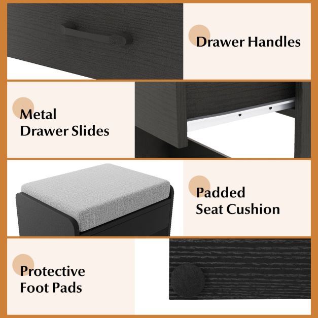 Vanity Set with 3-Color Lighting and Adjustable Brightness-Black