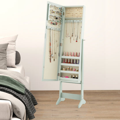 Mirrored Jewelry Armoire with Full-Length Mirror and 3 Tilting Angles-Green