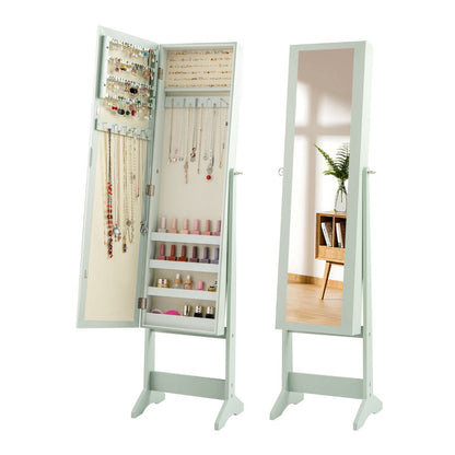 Mirrored Jewelry Armoire with Full-Length Mirror and 3 Tilting Angles-Green