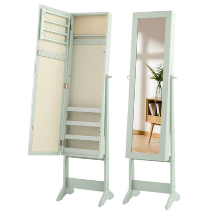 Mirrored Jewelry Armoire with Full-Length Mirror and 3 Tilting Angles-Green