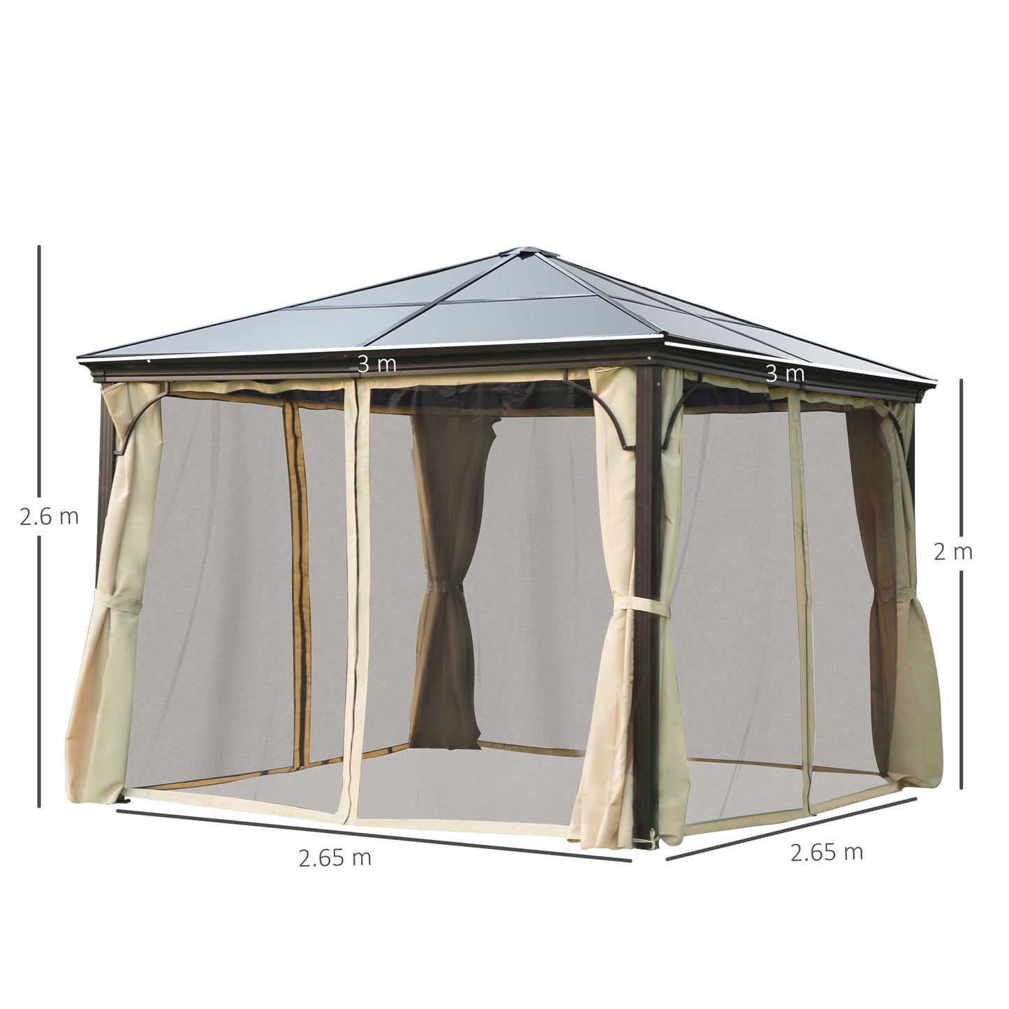 Outsunny 3x3 m Gazebo W/Mosquito Net-Brown/Black/Beige