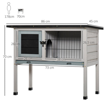 PawHut Elevated Fir Wood Guinea Pigs Hutches Tray Openable Asphalt Roof Outdoor Pet Cage Grey