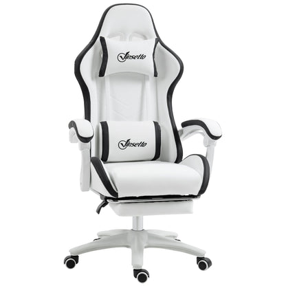 Vinsetto Computer Gaming Chair, PU Leather Office Desk Chair with Footrest, Swivel Wheels, 135 Reclining Back, Lumbar Support, Headrest for Home, White and Black