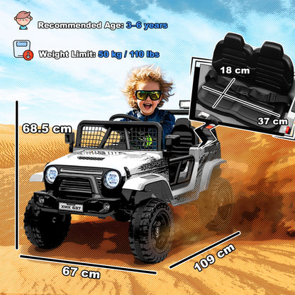 AIYAPLAY 12V Battery Powered Kids Ride-On Car, Electric Truck w/ Spring Suspension, Remote, Music, Horn, Lights, White