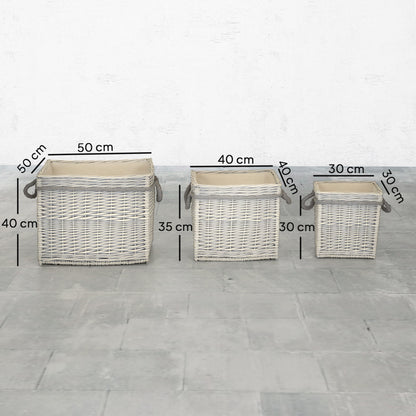 Outsunny Set of 3 Log Baskets for Wood Burner Indoor, Storage Basket with Lining and Rope Handles, Wicker Basket for Fireside Storage, Blankets, Beige