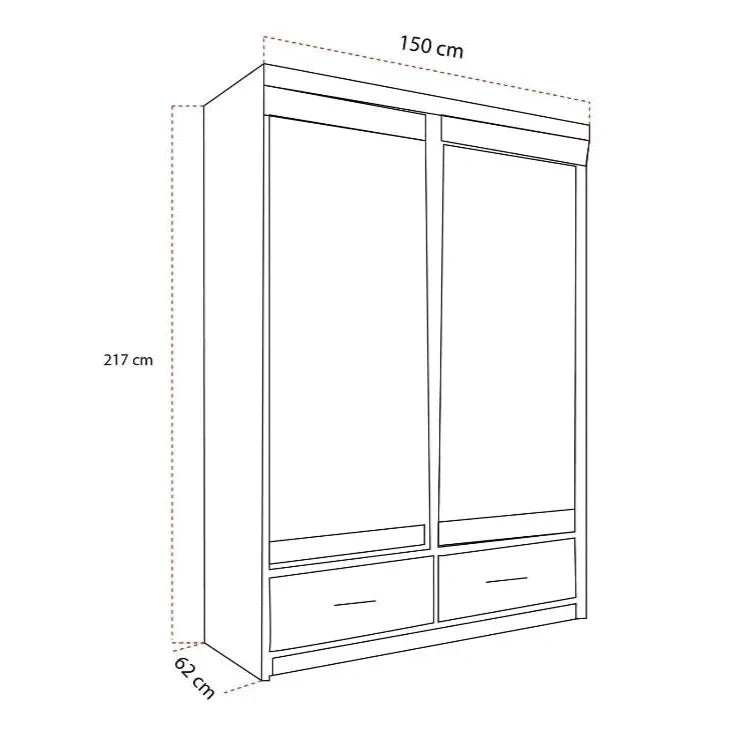 Newry Grey Sliding Door Mirrored Wardrobe with Drawers - 150cm and 200cm