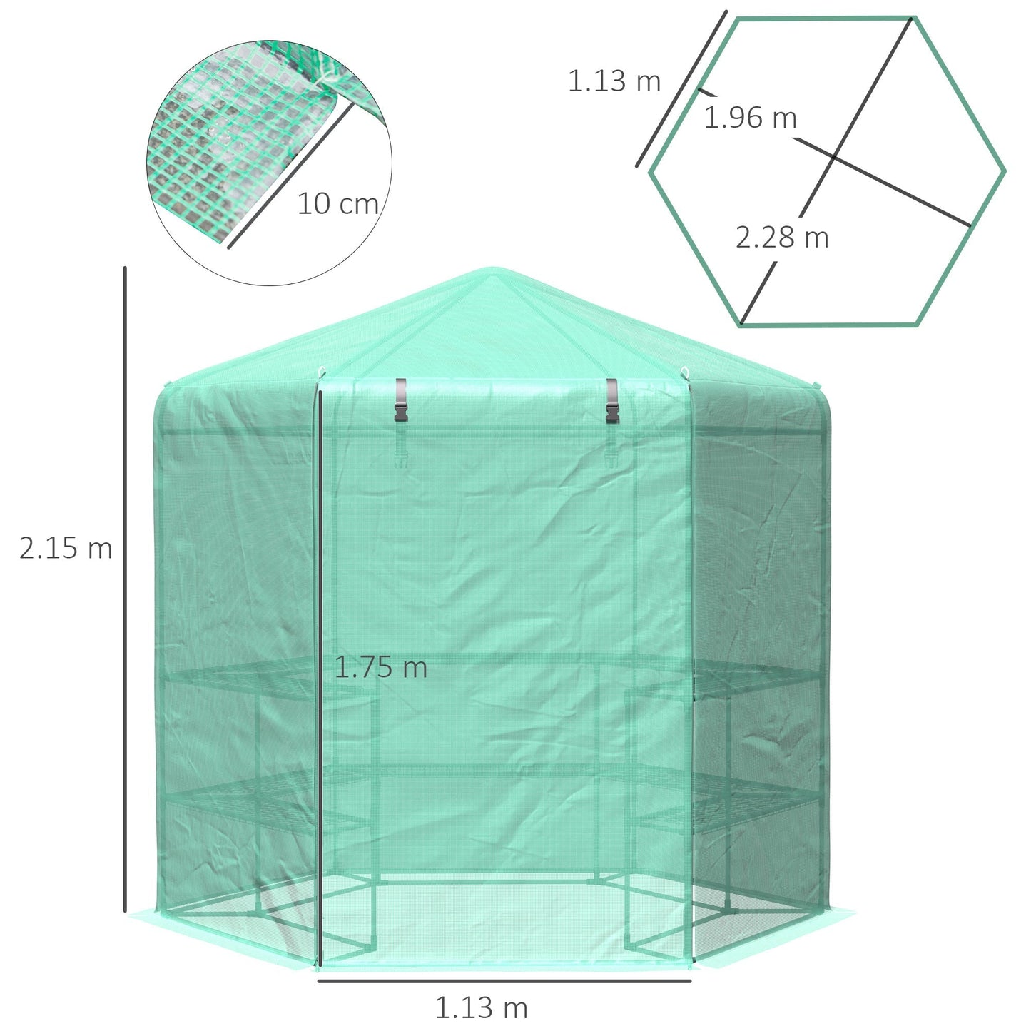 Outsunny Hexagon Walk In Garden Greenhouse PE زارع نمو الزهور مع باب مضغوط 225 × 194 × 215 سم ارتفاع