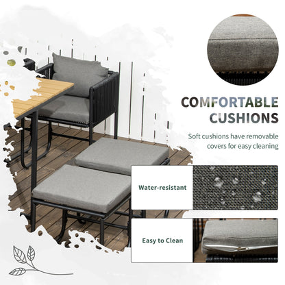 Zestaw mebli ogrodowych Outsunny 10 Seater Rattan Cube, zestaw jadalny z rattanu z poduszkami, stół jadalny i krzesła do użytku na zewnątrz z 6 fotelami, 4 stołkami, prostokątny stół z plastikowym blatem o strukturze drewna, czarny