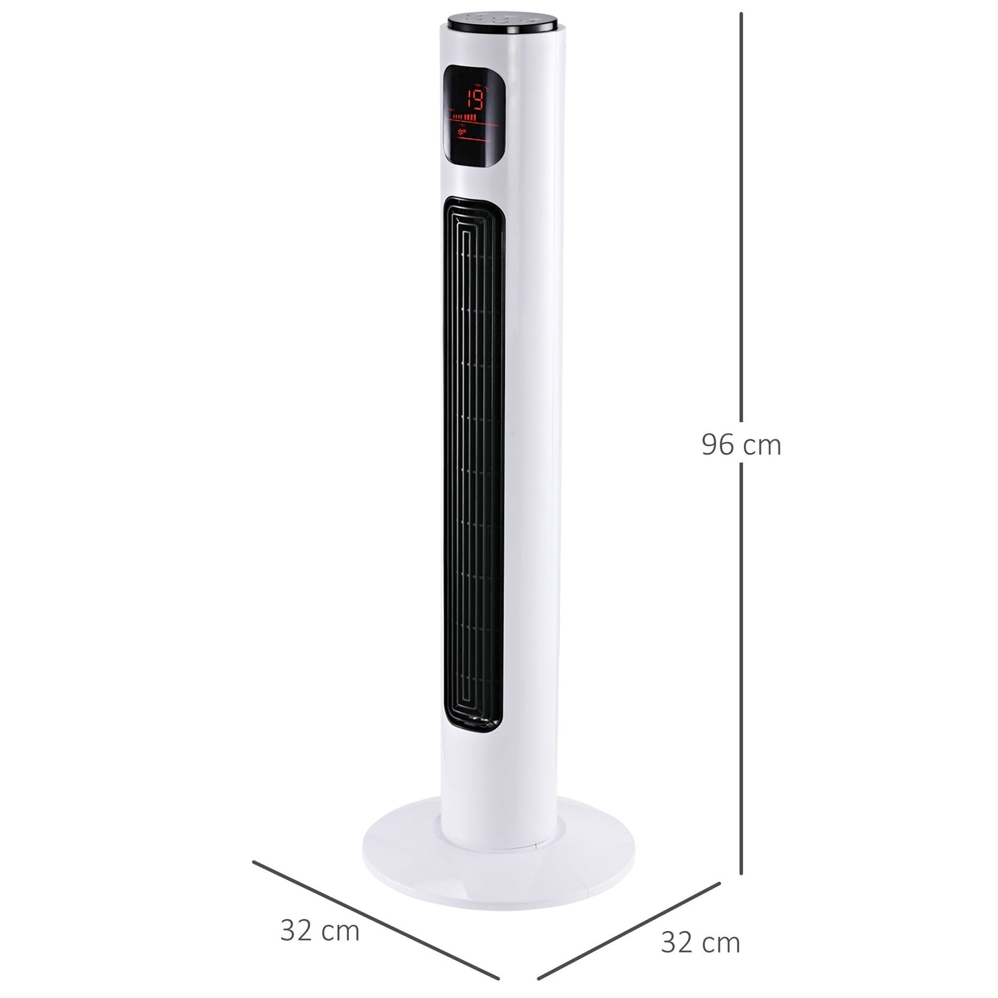 38'' Freestanding Tower Fan, 3 Speed 3 Mode, 12h Timer, 70 Degree Oscillation, LED Panel, 5M Remote Controller, White