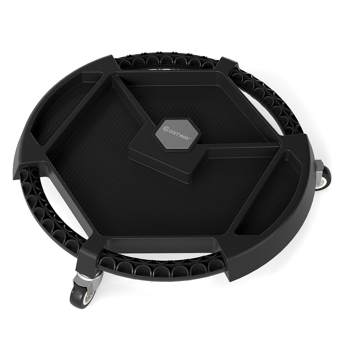 Mobile Automotive Tool Creeper with 3 Swivel Casters and 4 Compartments-Black