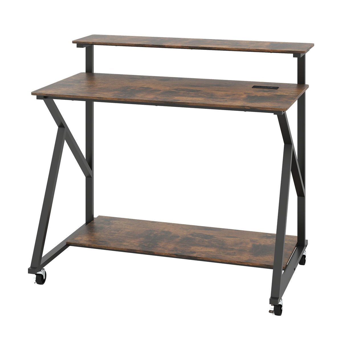 Mobile Computer Desk in Rustic Brown