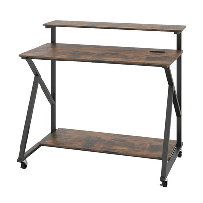 Mobile Computer Desk in Rustic Brown
