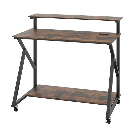 Mobile Computer Desk in Rustic Brown