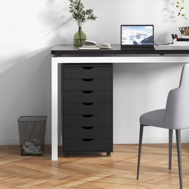 Mobile File Cabinet on Wheels with 7 Drawers-Black
