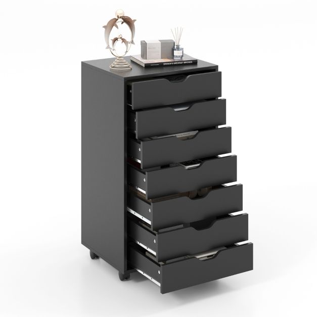 Mobile File Cabinet on Wheels with 7 Drawers-Black