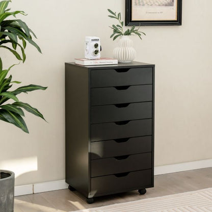 Mobile File Cabinet on Wheels with 7 Drawers-Black