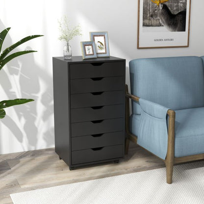 Mobile File Cabinet on Wheels with 7 Drawers-Black