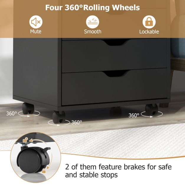 Mobile File Cabinet on Wheels with 7 Drawers-Black