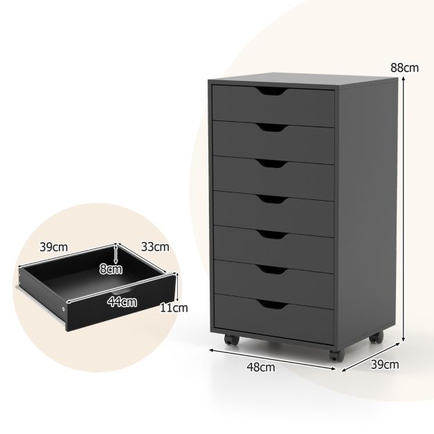 Mobile File Cabinet on Wheels with 7 Drawers-Black