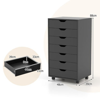 Mobile File Cabinet on Wheels with 7 Drawers-Black