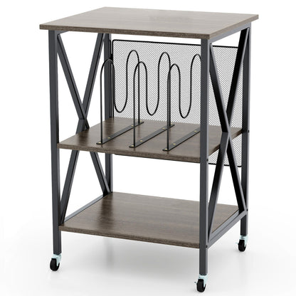 Mobile Record Player Stand with Vinyl Storage Shelves and Dividers-Grey