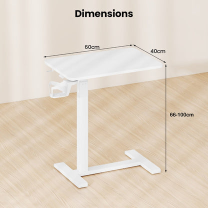 Height Adjustable Overbed Bedside Table with Cup Holder and Headphone Hook-White