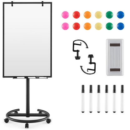 100 cm x 65 cm Height-Adjustable Magnetic Whiteboard on Wheels-Black