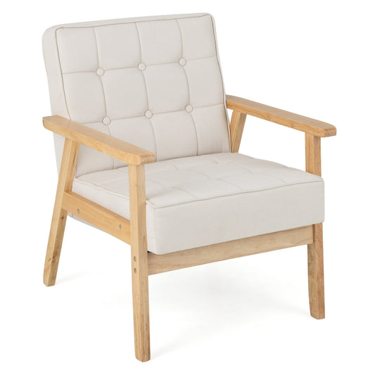 Modern Accent Chair with Rubber Wood Armrests in Beige