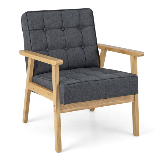 Modern Accent Chair with Rubber Wood Armrests in Grey