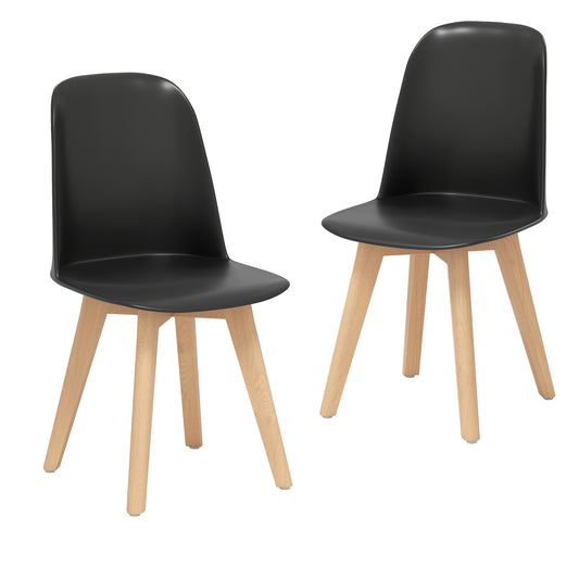 Modern Dining Chairs Set of 2 Armless Kitchen Chairs with Solid Beech Wood Legs-Black