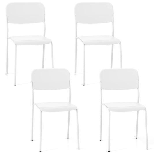 Modern Dining Chairs Set of 4 with Tilted Backrest and Sturdy Metal Legs-White