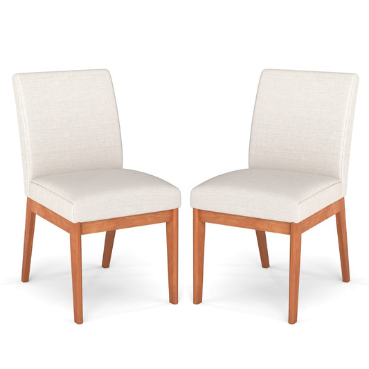 Modern Kitchen Chair Set of 2 with Rubber Wood Legs and Padded Seat-Beige